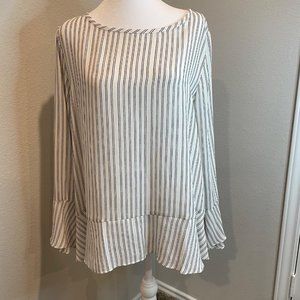 NWT Loft Black & White Stripe Ruffle Sleeve Blouse